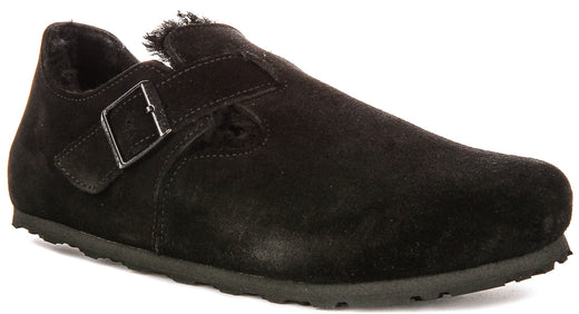 Birkenstock London Clogs | Black shearling-lined suede for Women - Regular Fit