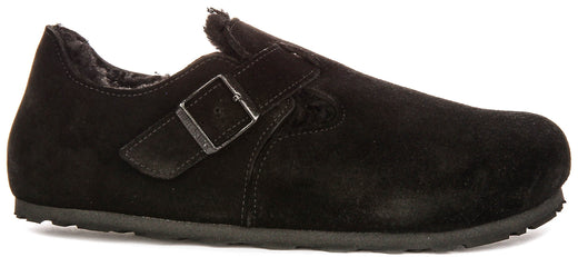 Birkenstock London Clogs | Black shearling-lined suede for Women - Regular Fit
